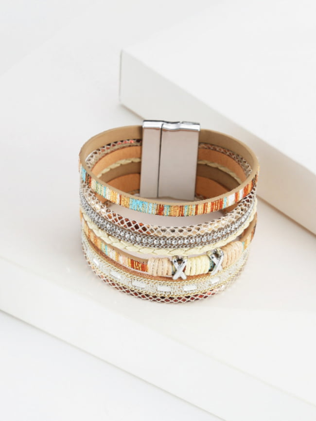 Colorful woven multilayer leather bracelet