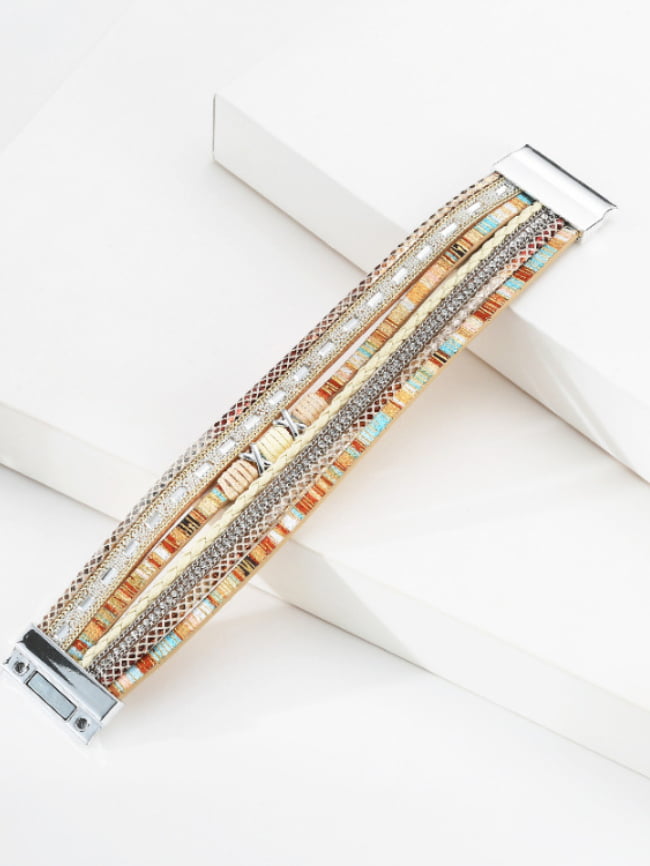 Colorful woven multilayer leather bracelet