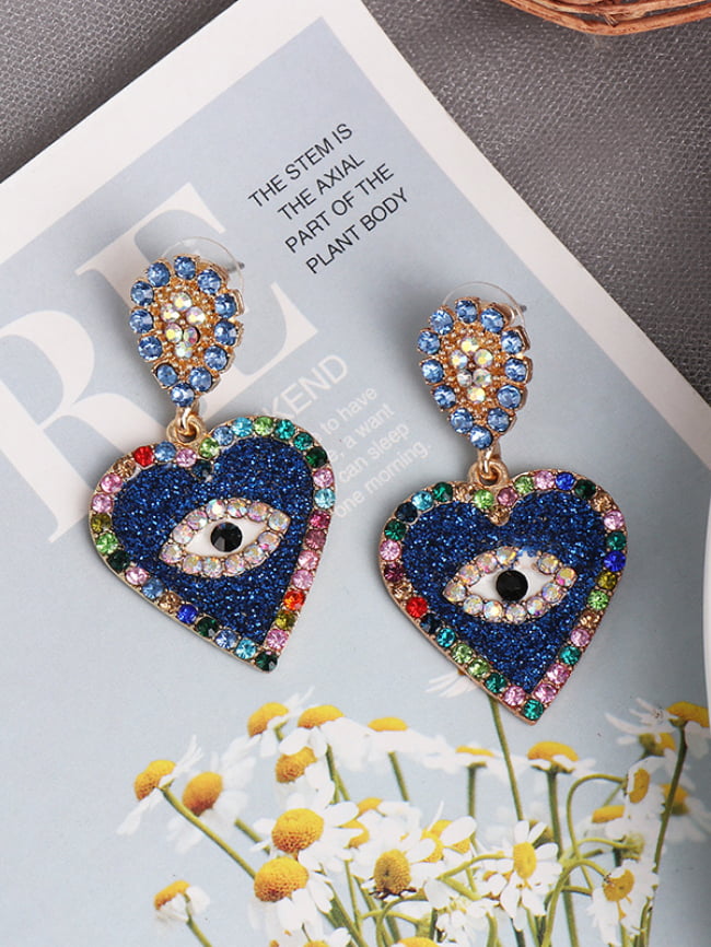Fashion Diamond Eye Heart Earrings
