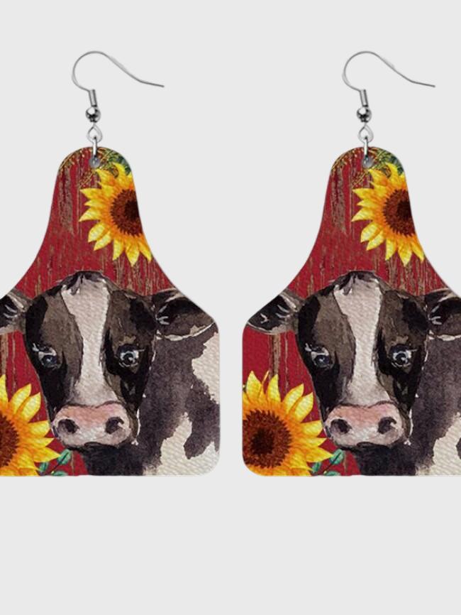 Fashion PU Bull Head Print Earrings-Wholesale
