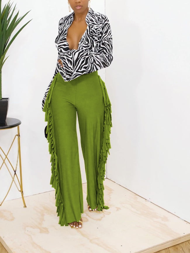 Fashion solid color fringed trousers