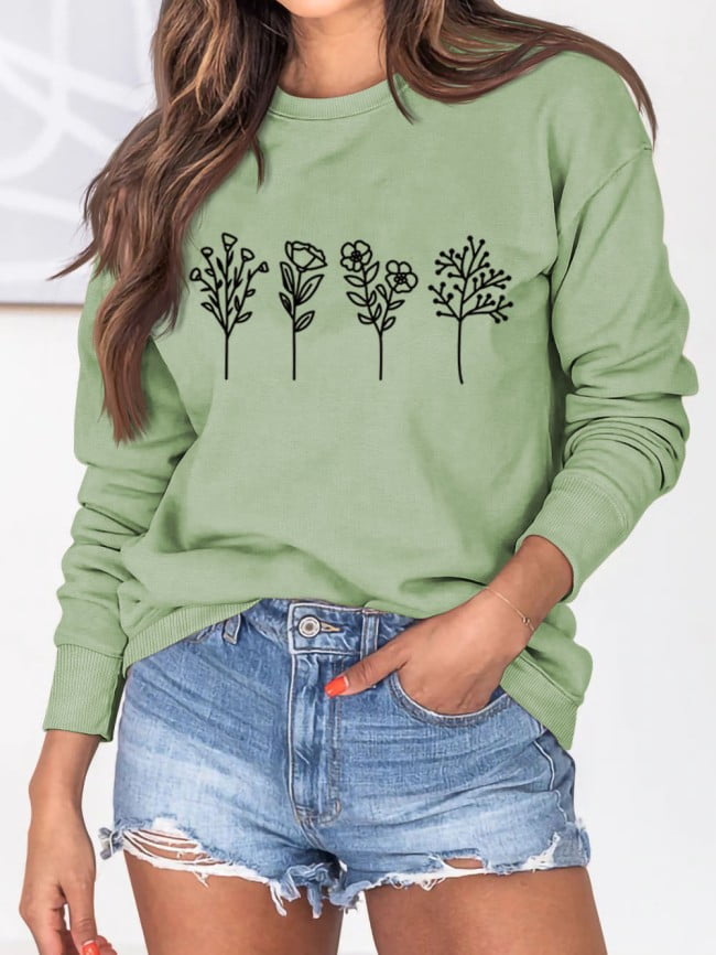 Four flowers print long sleeve sweatshirt