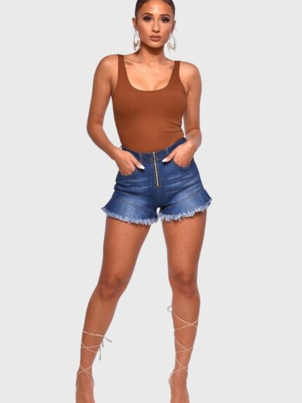 Fringed Mid-Rise Sexy Denim Shorts