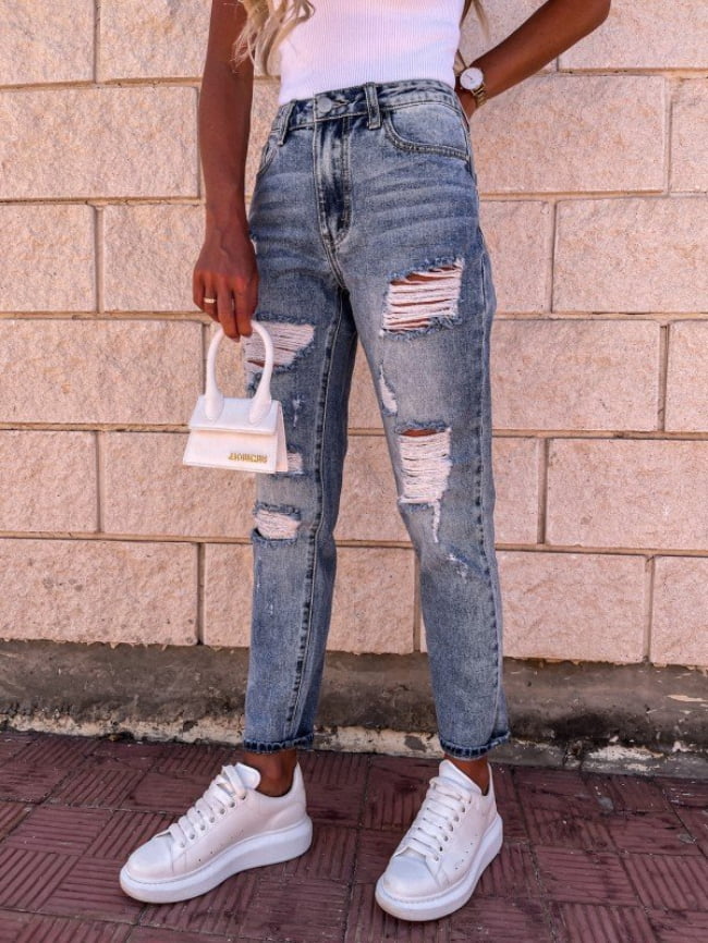 Girls Ripped Slant Pocket Jeans