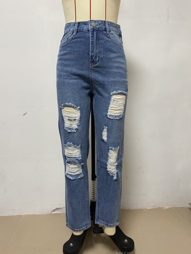 Girls Ripped Slant Pocket Jeans