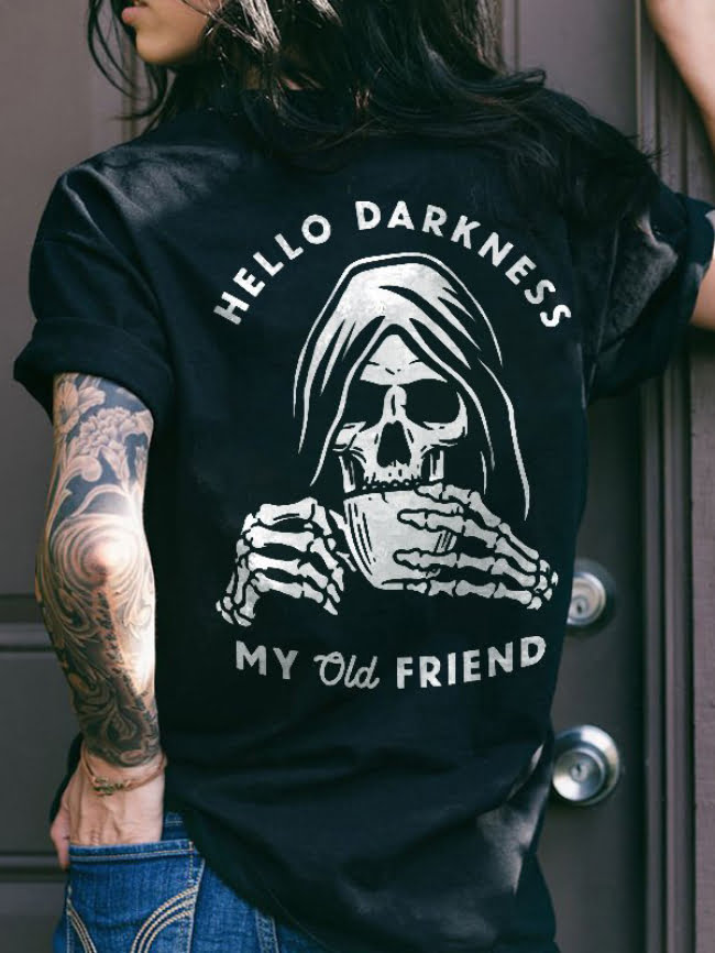 HELLO DARKNESS Back Print T Shirt 1