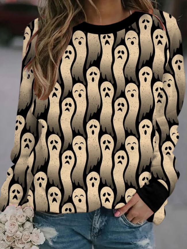 Halloween Skull Print Long sleeved Sweatshirt 3
