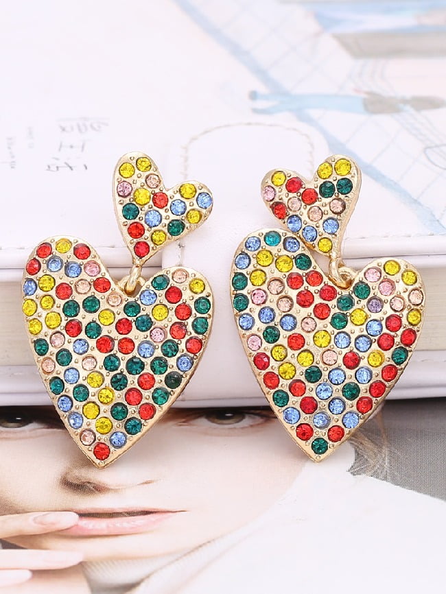 Heart Pattern Colored Diamond Earrings