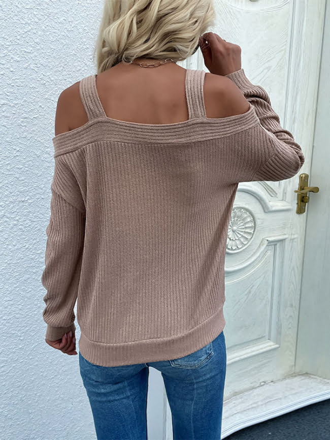 Hollow strapless one-neck knitted top