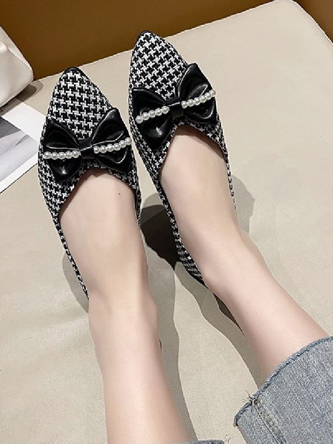 Houndstooth Bow Pointed Toe Shoes 3