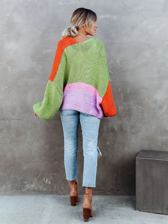 Irregular Colorblock Knitted Cardigan Sweater 3