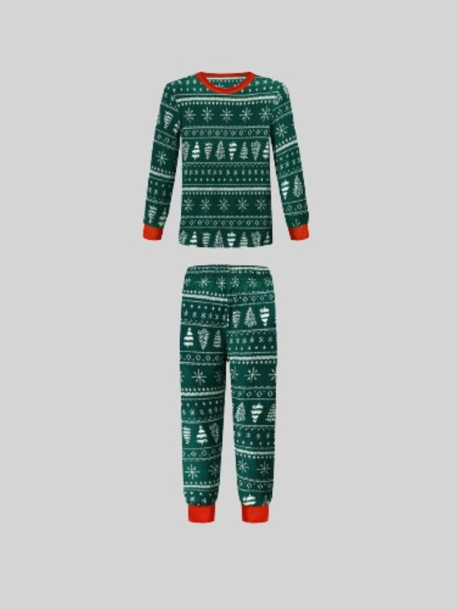 Kids Christmas Tree And Snowflake Print Pajama Set 2