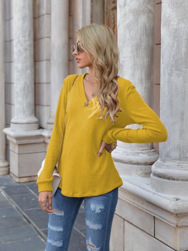 Knitted Button Long Sleeve Top