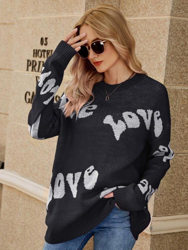 LOVE Lettering Crew Neck Sweater - TOB Wholesale