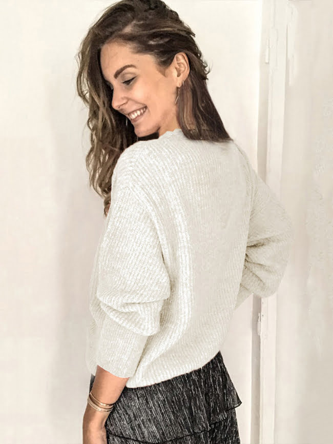 Lace V neck Pullover Solid Sweater 2