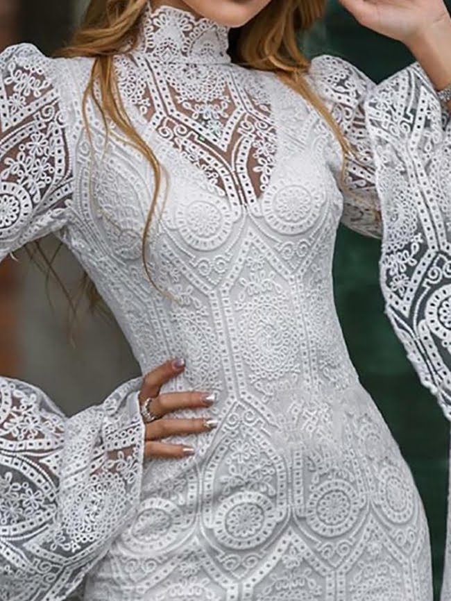 Lace flared sleeve turtleneck dress