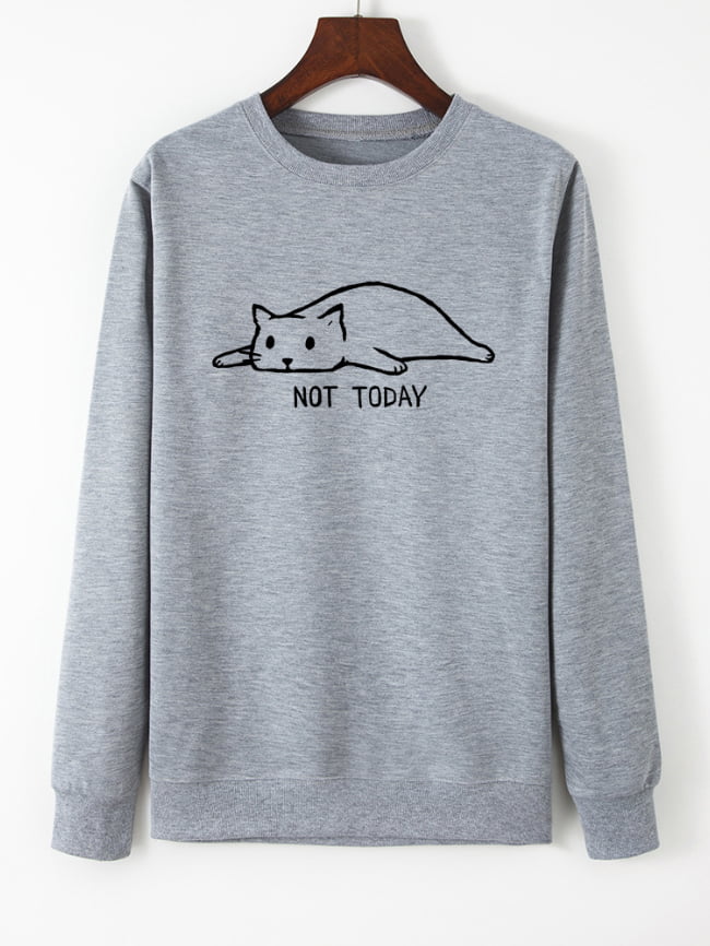 Lazy cat NOT TODAY printed top