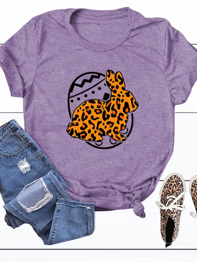 Wholesale Leopard Bunny Print Short Sleeve T-Shirt