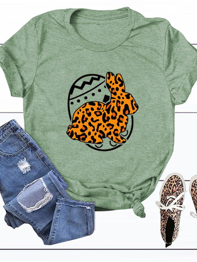 Wholesale Leopard Bunny Print Short Sleeve T-Shirt