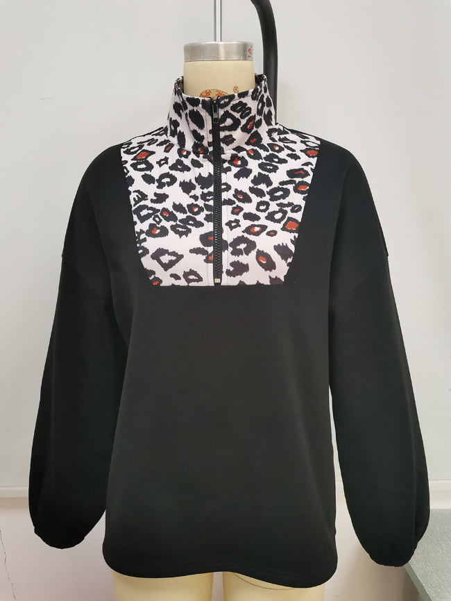 Leopard Lapel Zipper Pullover Coat 6