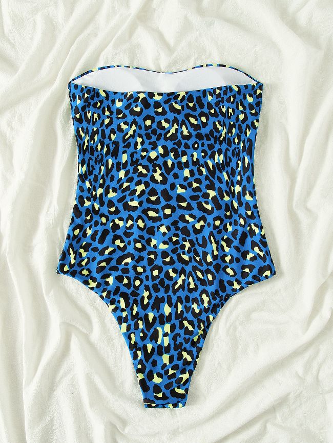 Leopard Print Bandeau One Piece Swimsuit 9