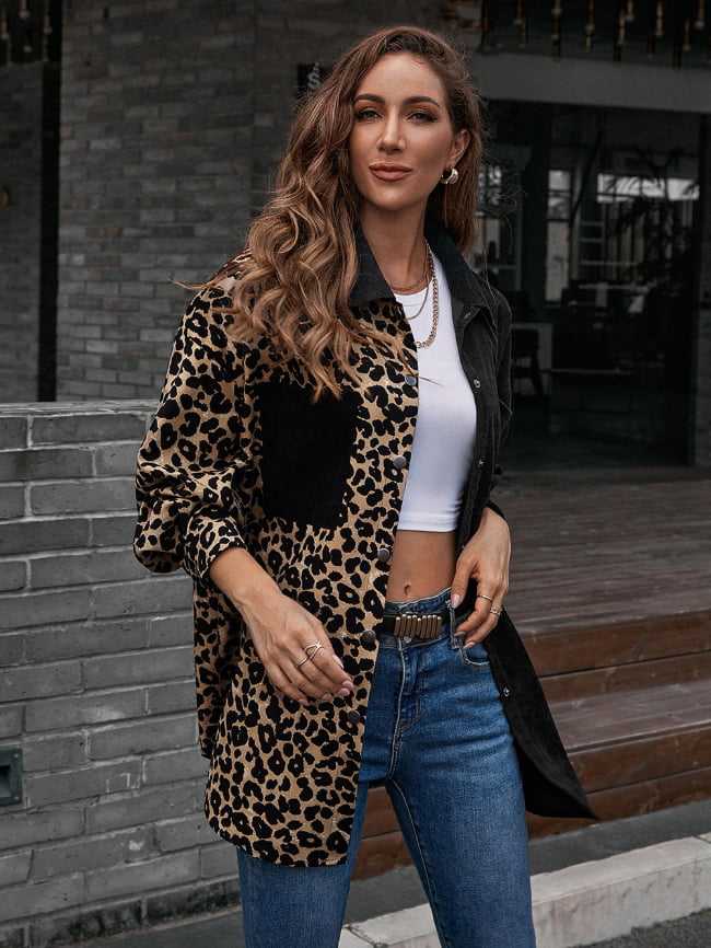 Leopard Print Color Block Single breasted Blouse 8