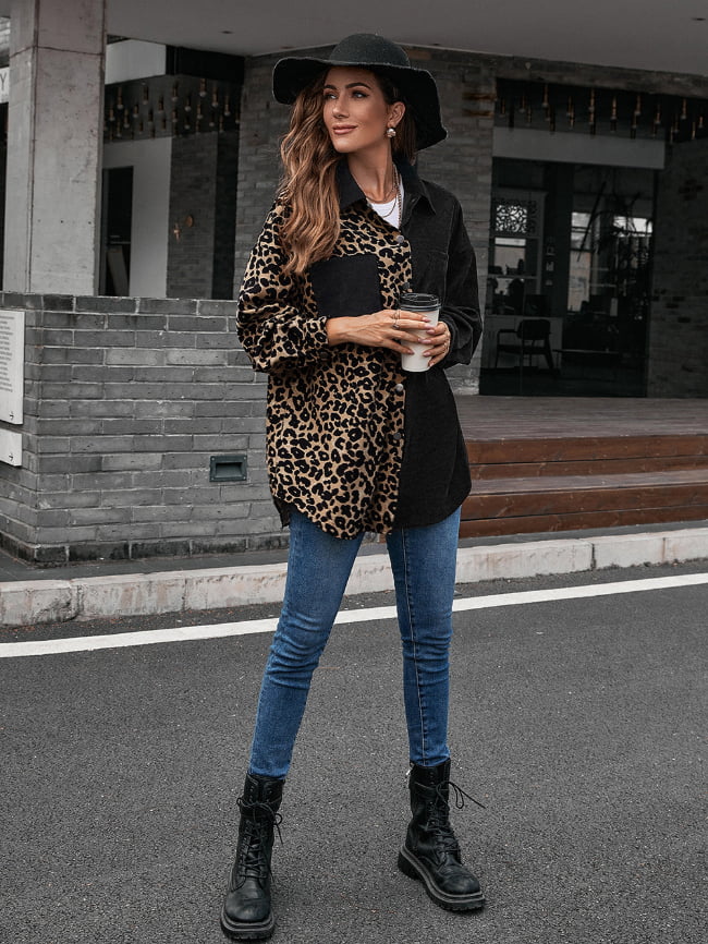 Leopard Print Color Block Single breasted Blouse 9