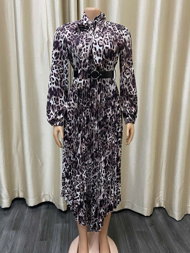 Leopard print irregular dress with belt 2