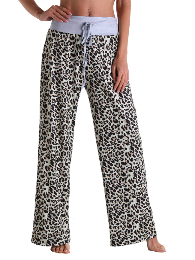 Leopard print mid waist lace up casual home trousers 1