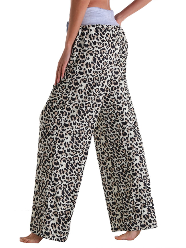 Leopard print mid waist lace up casual home trousers 2