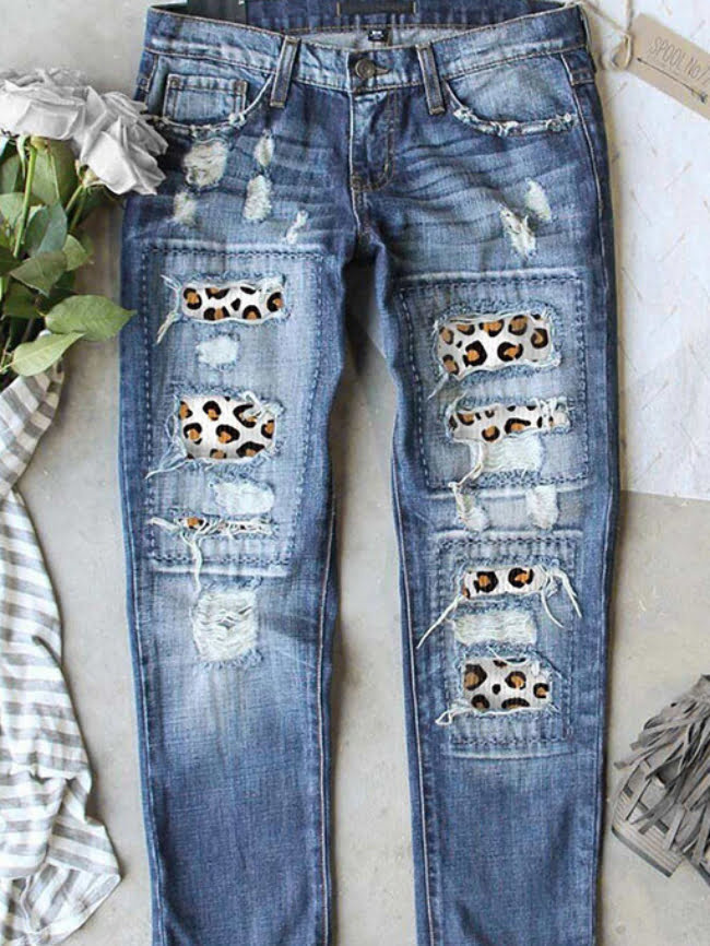 Leopard print straight leg jeans 2