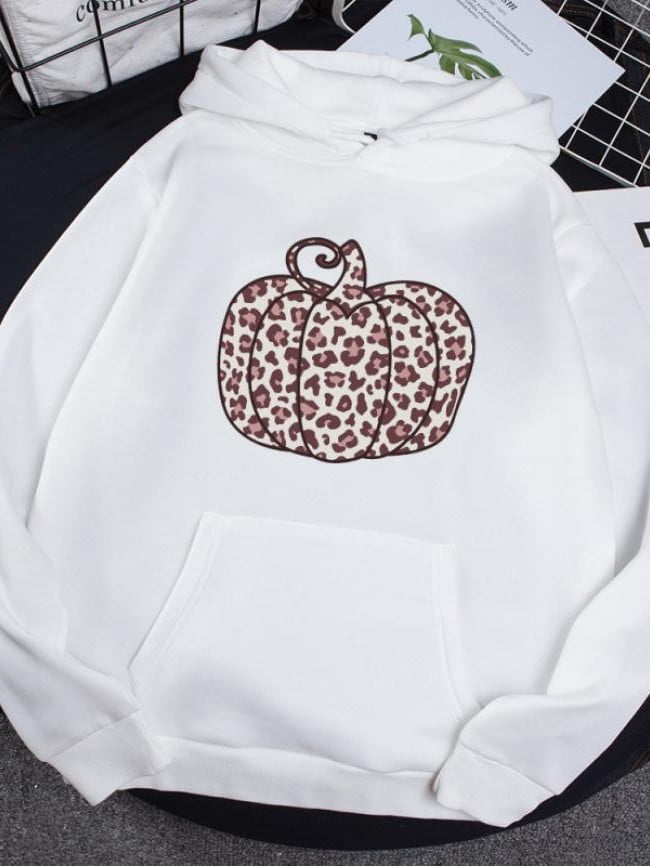 Leopard pumpkin print fleece hoodie 0