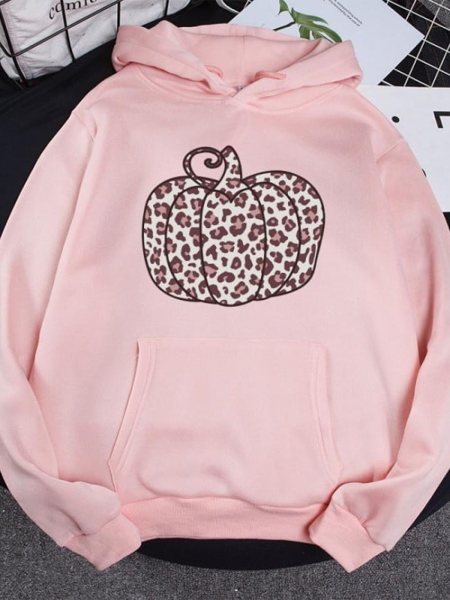 Leopard pumpkin print fleece hoodie 1