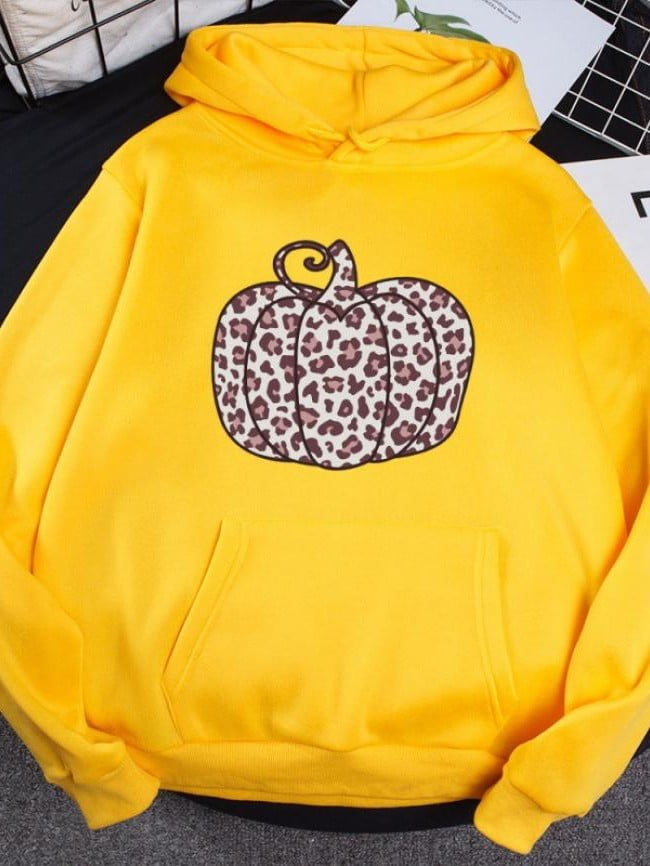 Leopard pumpkin print fleece hoodie 2