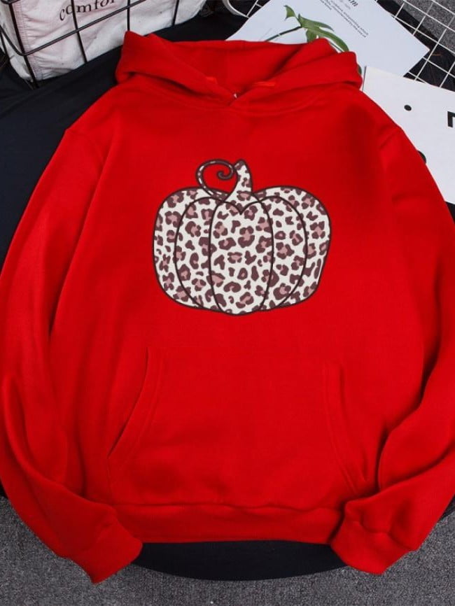 Leopard pumpkin print fleece hoodie 3
