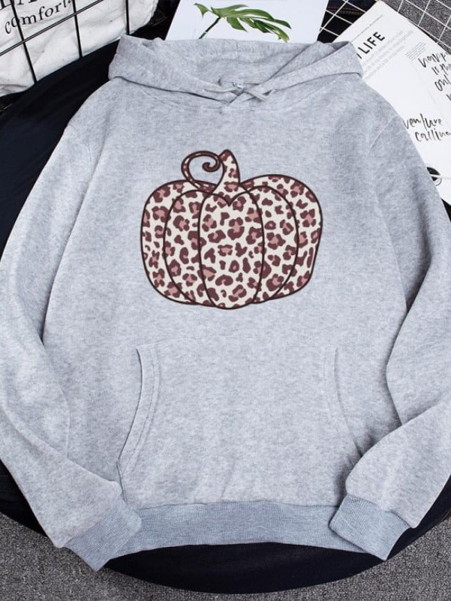 Leopard pumpkin print fleece hoodie 4