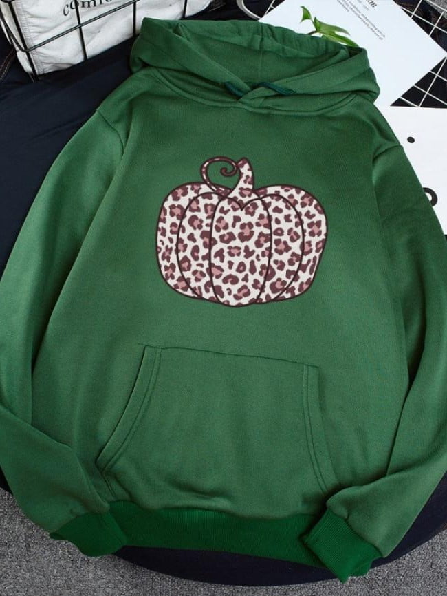 Leopard pumpkin print fleece hoodie 5