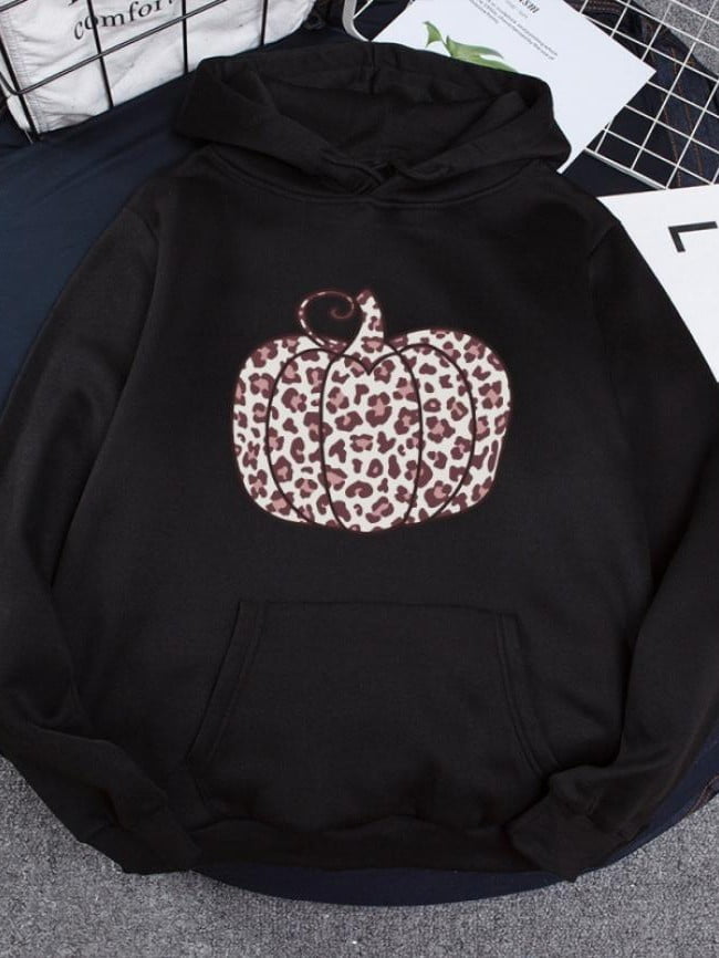 Leopard pumpkin print fleece hoodie 6