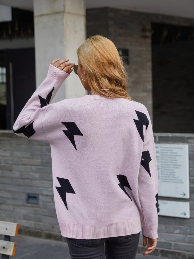 Lightning Printed Drop Shoulder Knitted Sweater 13