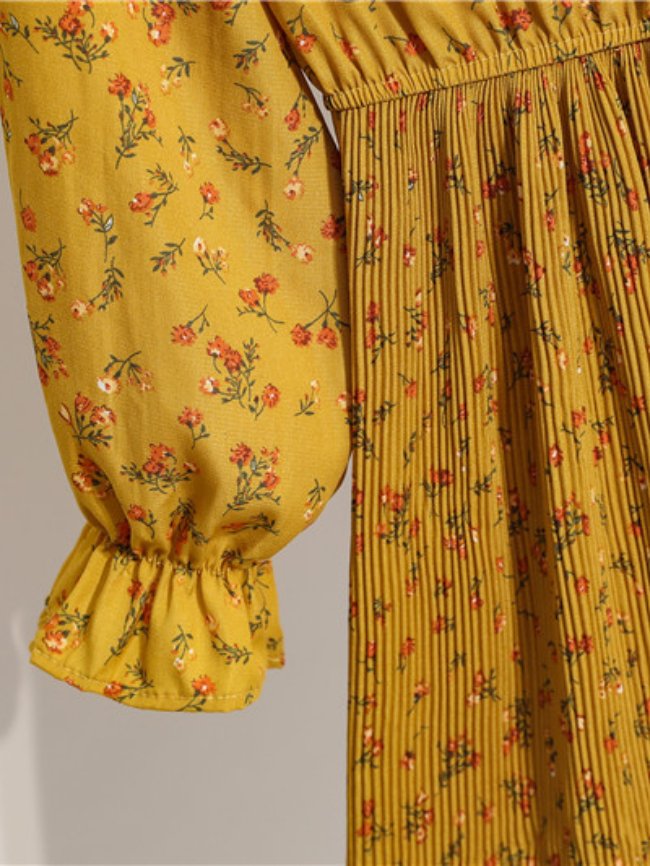 Long sleeve waist skirt floral dress 21
