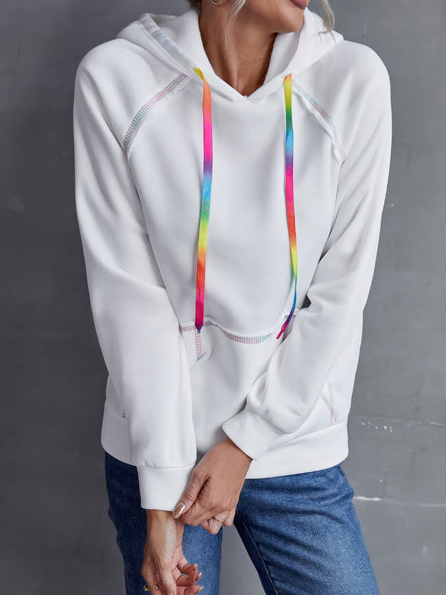 Loose Solid Hooded Rainbow Webbing Sweatshirt 12