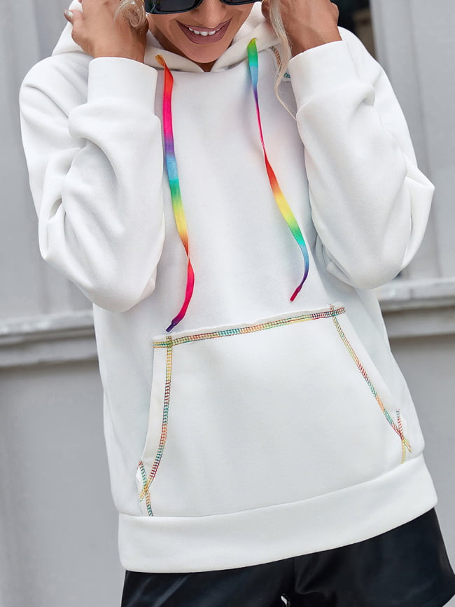 Loose Solid Hooded Rainbow Webbing Sweatshirt 3