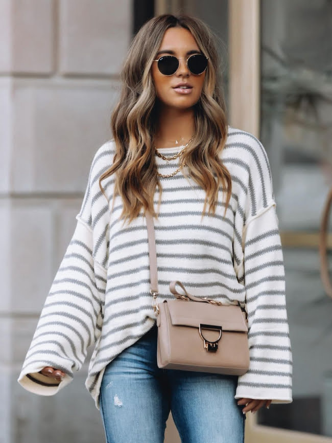 Wholesale Loose Striped Pullover Sweater