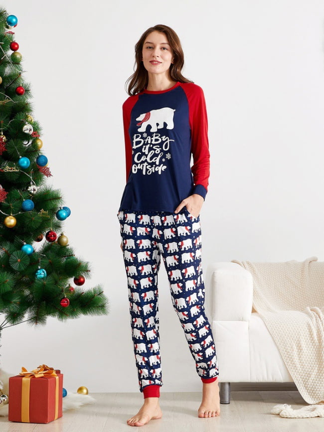 Moms Christmas Polar Bear Print Pajama Set 2