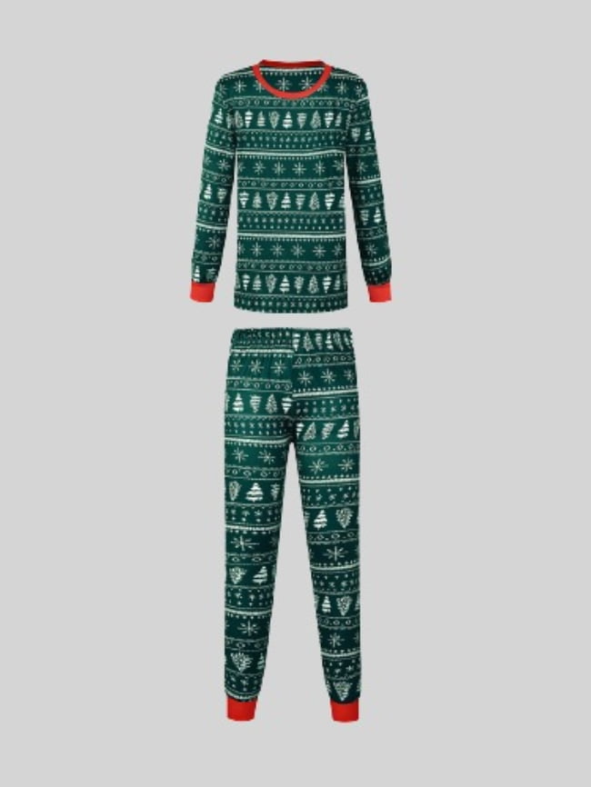 Moms Christmas Tree And Snowflake Print Pajama Set 3