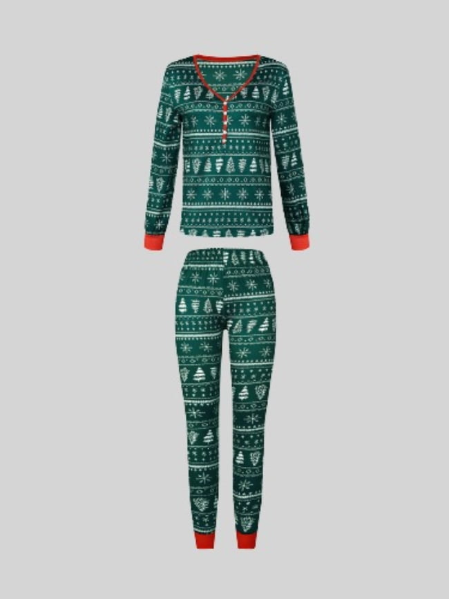 Moms Christmas Tree And Snowflake Print Pajama Set 5