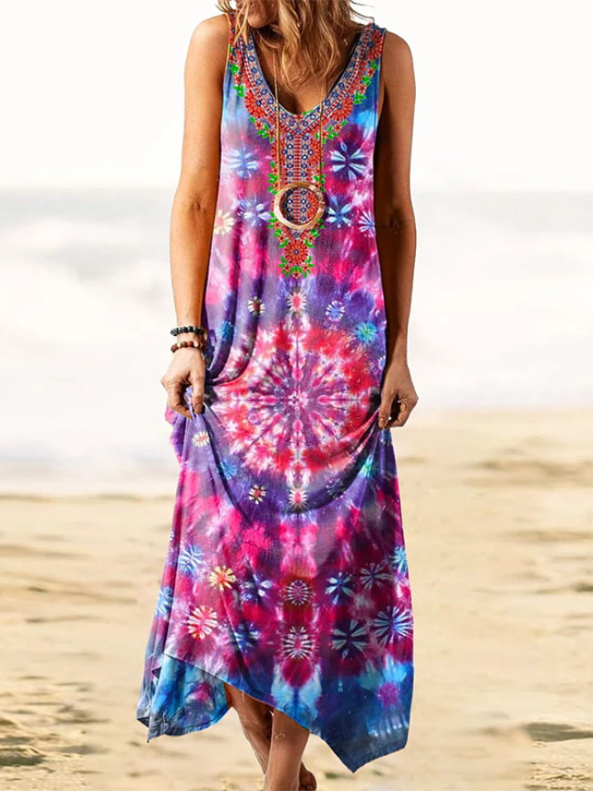 National style loose printed vest long dress 2
