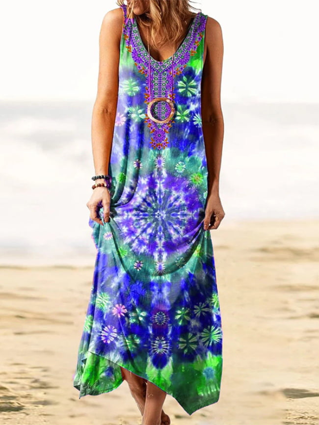 National style loose printed vest long dress 3