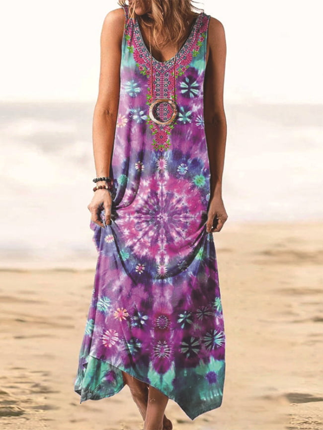 National style loose printed vest long dress 4