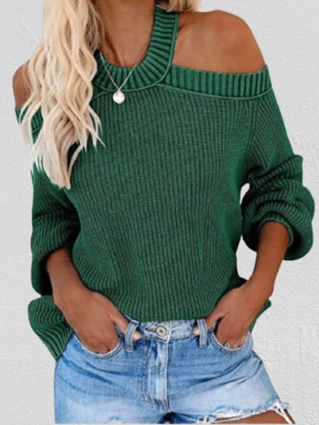 Off shoulder Cut Out Back Solid Knitted Sweater 13